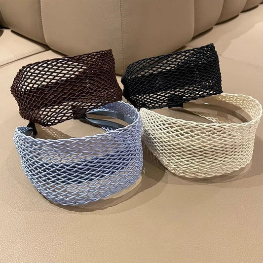 Women’s Wide Braided Straw Headband – Hollow Woven Hair Accessory