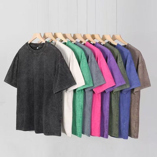 A03 Washed Distressed Cotton Oversized T-Shirt – Vintage Loose Fit Tee for Men & Women