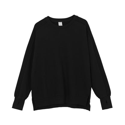 A06 Distressed Round Neck Sweatshirt – Women’s Split Hem & Sleeve Pullover