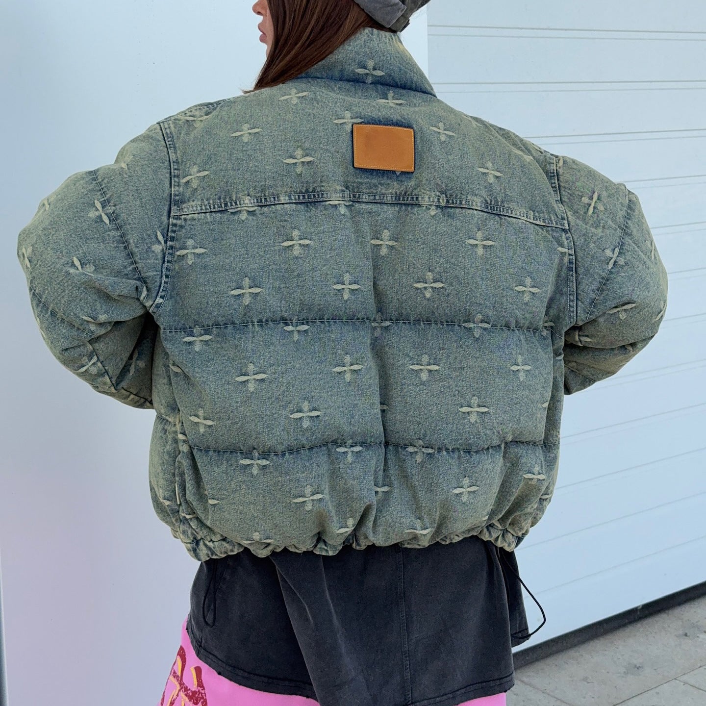 Autumn Winter 2025 Women’s Distressed Cross Embroidered Denim Cotton Jacket – Vintage Fashion Warm Coat