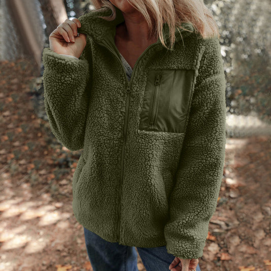2025 New Faux Shearling Zipper Jacket | Warm & Stylish Solid Color Fleece Coat for Winter
