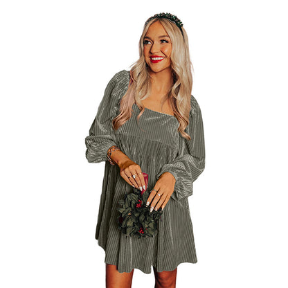 Autumn 2025 Women’s Velvet Dress – Square Neck Long Sleeve High-Waist Office Mini