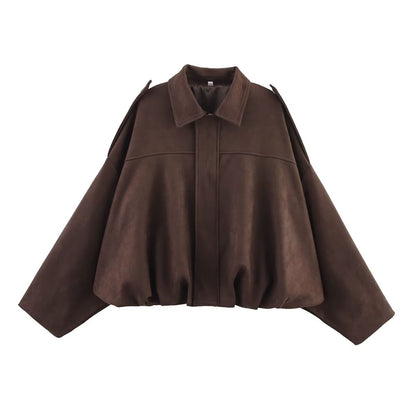 Women’s Suede-Look Bomber Jacket | Casual Turn-Down Collar Flight Jacket · Spring & Autumn