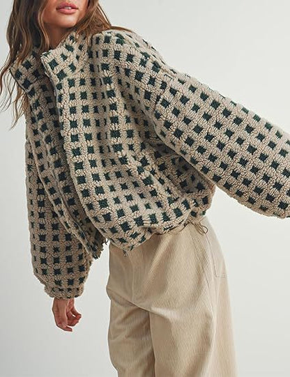 2025 Women’s Lamb Wool Plaid Jacket | Fashionable & Casual Loose-Fit Coat
