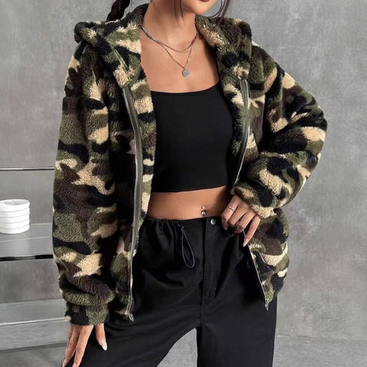 Women’s Double-Sided Plush Zip-Up Hoodie – Casual Autumn Winter Fleece Jacket