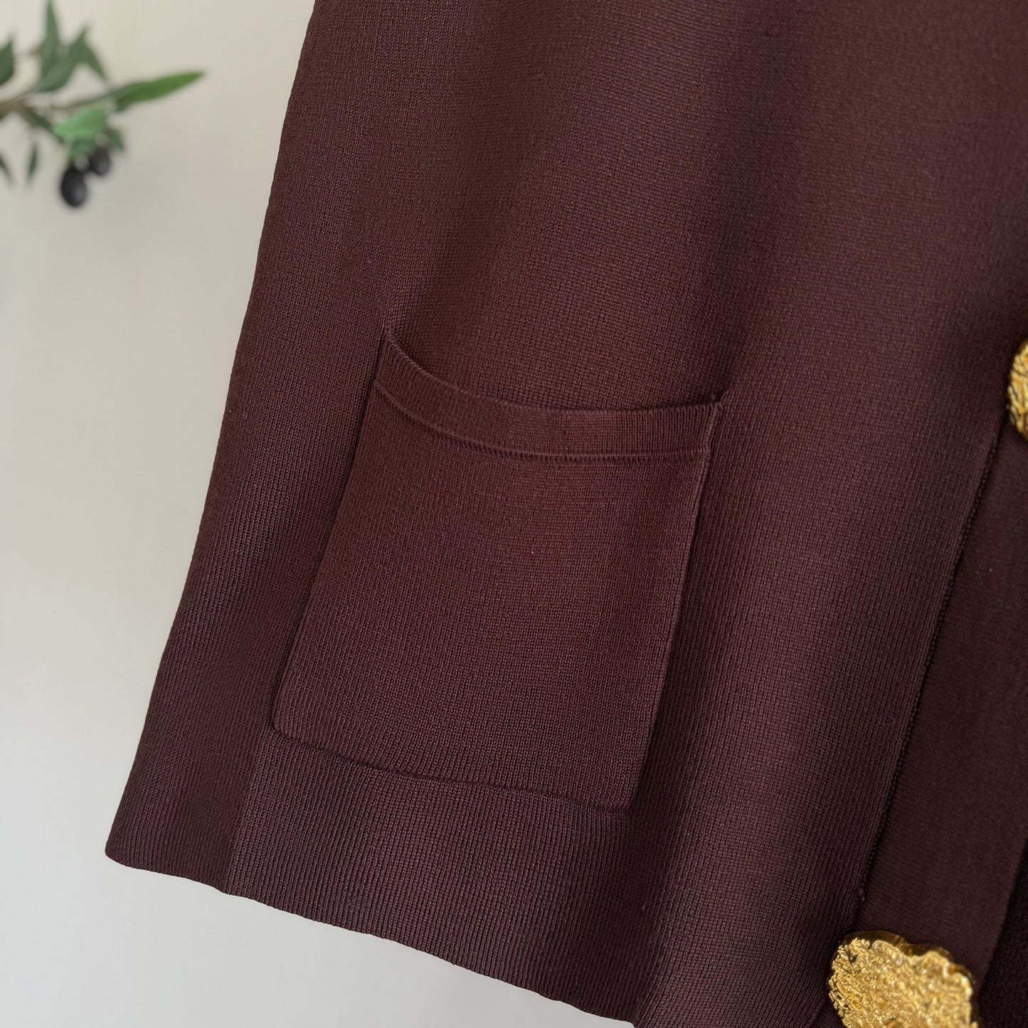 Women’s Gold Button V-Neck Knit Two-Piece Set | Loose Knit Sweater & Pants