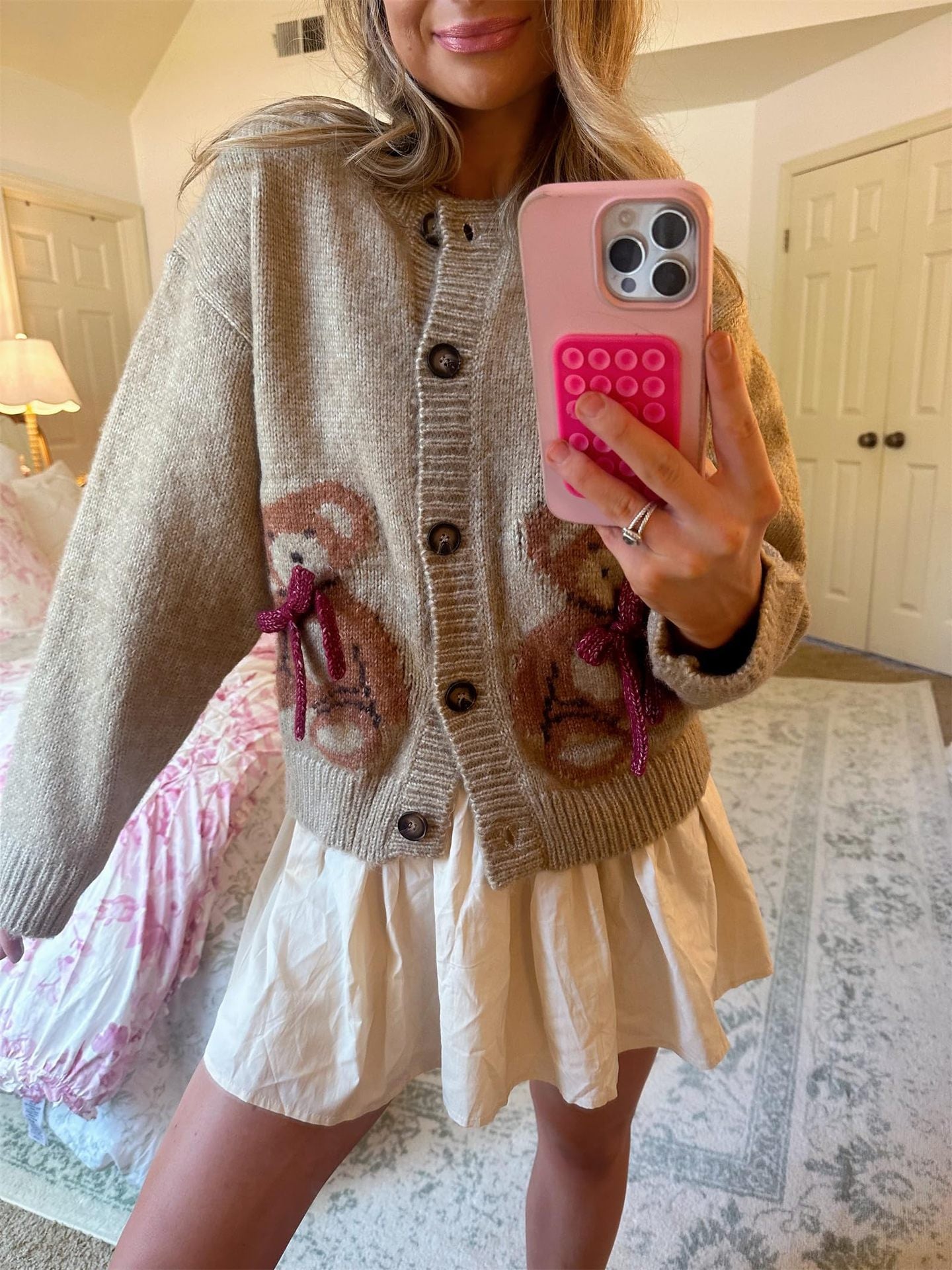 2025 Y2K Bear Knit Cardigan | Women’s Cute Sweater Jacket Aesthetic Fashion Outfit