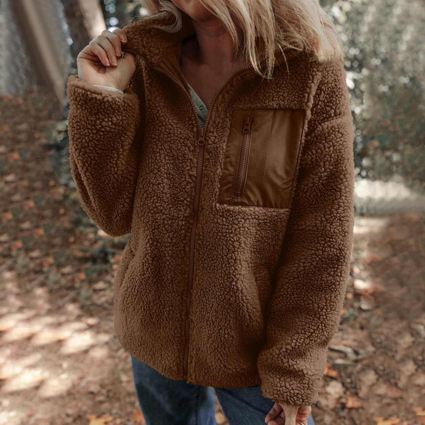 2025 New Faux Shearling Zipper Jacket | Warm & Stylish Solid Color Fleece Coat for Winter