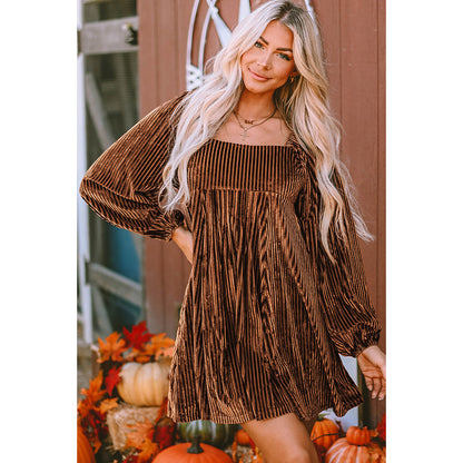 Autumn 2025 Women’s Velvet Dress – Square Neck Long Sleeve High-Waist Office Mini