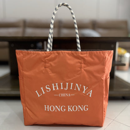 Handbag female letter printing nylon handbag large tote bag tote bag 1113 outer brown inner orange