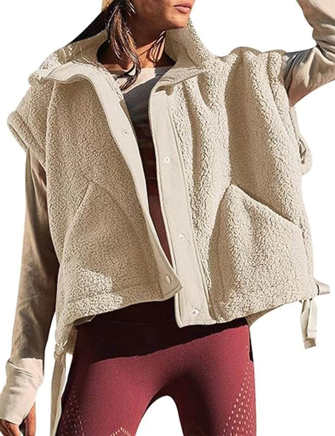 Faux Fur Vest | Oversized Sleeveless Sherpa Jacket with Button Closure