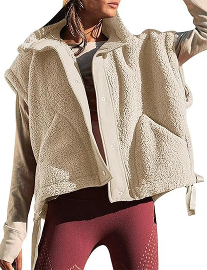 Faux Fur Vest | Oversized Sleeveless Sherpa Jacket with Button Closure