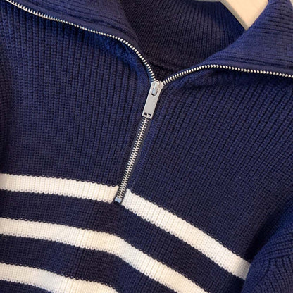 2025 Women’s Wool-Blend Sweater – Autumn Winter Thick Striped High-Neck Pullover