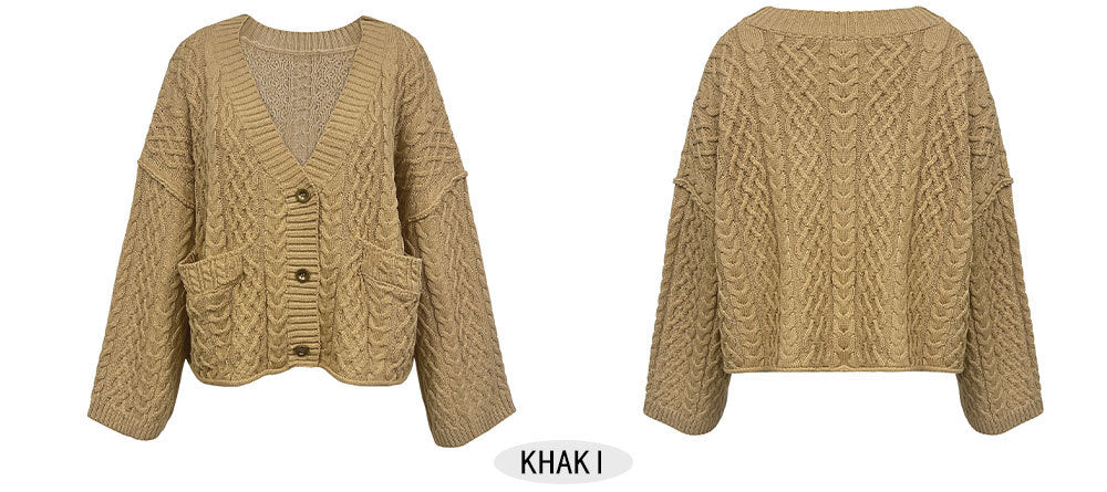 Fall Winter New Short Chunky Cable Knit Cardigan | Loose Fit Cozy Knit Sweater Jacket for Women