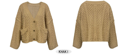 Fall Winter New Short Chunky Cable Knit Cardigan | Loose Fit Cozy Knit Sweater Jacket for Women
