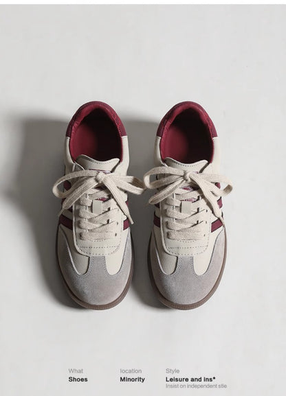 Women’s Retro Colorblock Sneakers – Raspberry Bear Classic Flat Casual Training Shoes