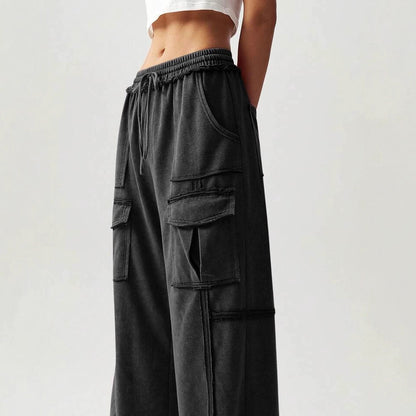 Women’s Pleated Washed Cargo Pants | Loose Fit Flared Casual Trousers – Spring New Arrival
