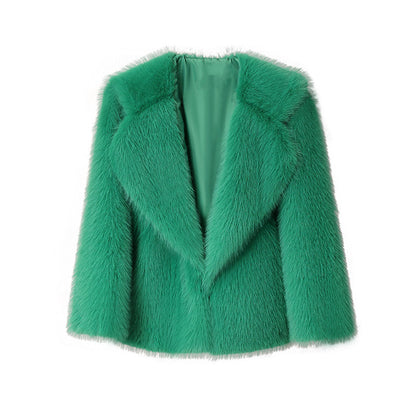 Women’s Faux Fur Coat – Autumn Winter Wide Collar Mid-Length Jacket, Loose Fit Outerwear