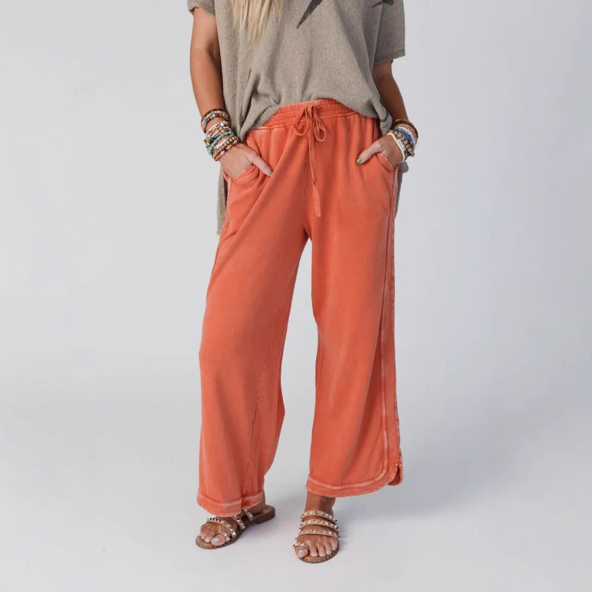 2025 Vintage Washed Casual Drawstring Pants | Women’s Retro Relaxed Fit Trousers