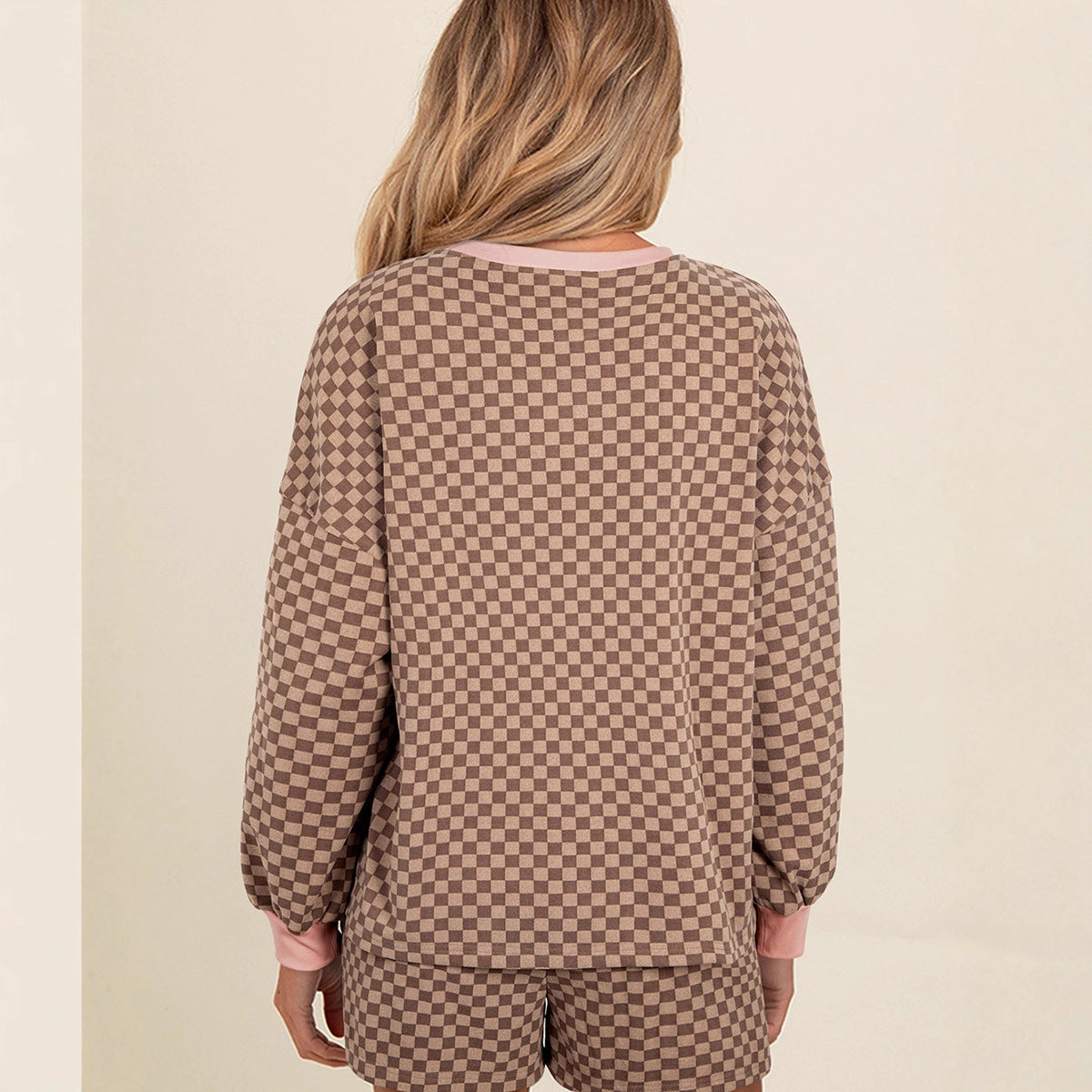 2025 Autumn New Arrival | Women’s Drawstring Casual Two-Piece Set – Trendy Plaid Print, Long-Sleeve Fashion Tracksuit