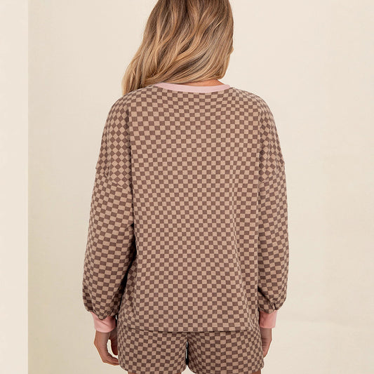 2025 Autumn New Arrival | Women’s Drawstring Casual Two-Piece Set – Trendy Plaid Print, Long-Sleeve Fashion Tracksuit