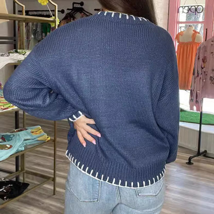 Autumn Winter 2025 Women’s Bow Jacquard Sweater – Loose Cozy Pullover Knit