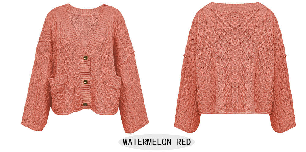 Fall Winter New Short Chunky Cable Knit Cardigan | Loose Fit Cozy Knit Sweater Jacket for Women