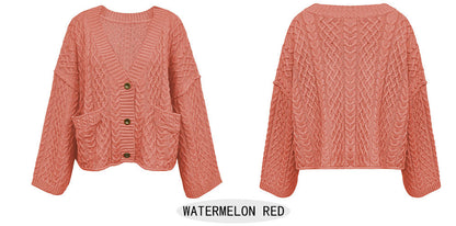 Fall Winter New Short Chunky Cable Knit Cardigan | Loose Fit Cozy Knit Sweater Jacket for Women