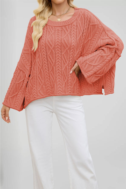 2025 Women’s Autumn Winter Knit Sweater – Round Neck Short Loose Cable Knit Pullover