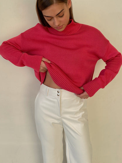 Thick Knit High Neck Sweater for Women | Fall & Winter Loose Fit Pullover