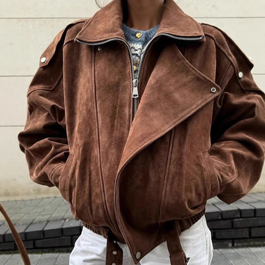 2025 Women’s Fashion Casual Biker Jacket – Short Zip-Up Outerwear