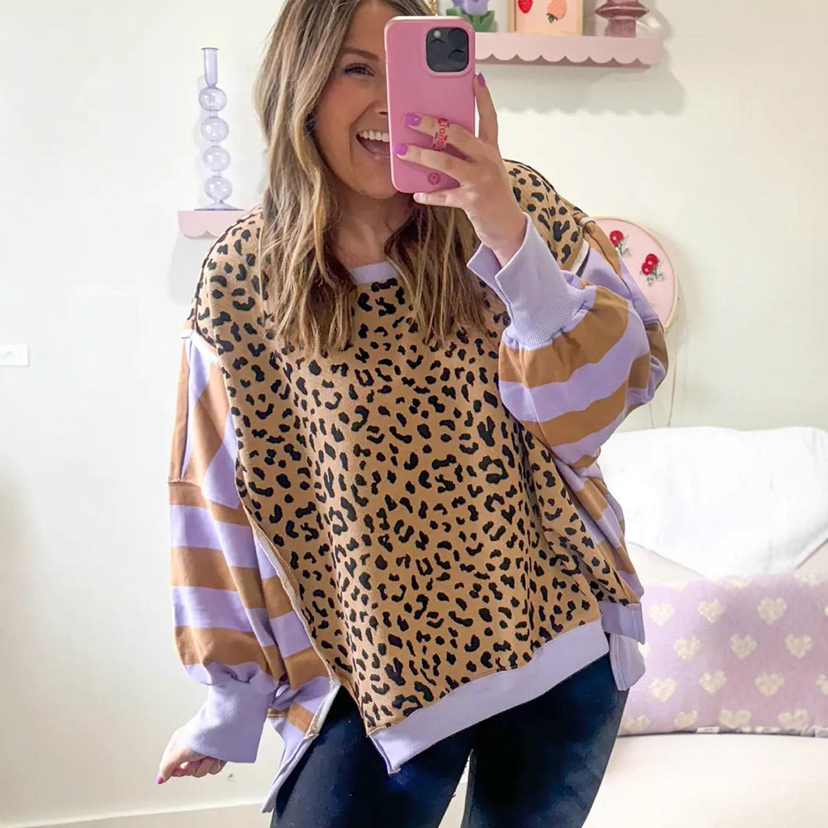 New Women’s Pullover Sweatshirt | Trendy Leopard Print Long Sleeve Top