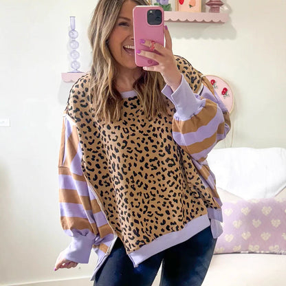 New Women’s Pullover Sweatshirt | Trendy Leopard Print Long Sleeve Top