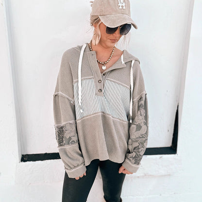 2025 Autumn New Arrival | Women’s Drawstring Hooded Sweatshirt – Trendy Graphic Print, Loose Fit, Long-Sleeve Pullover