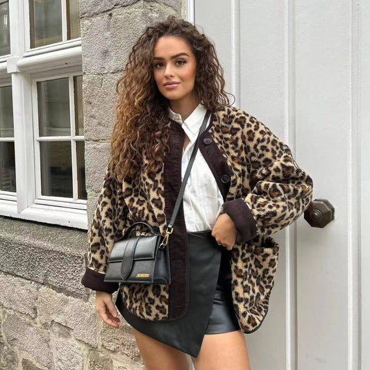 Women’s Autumn Winter Leopard Print Jacket | Casual Loose Fit Long Sleeve Outerwear