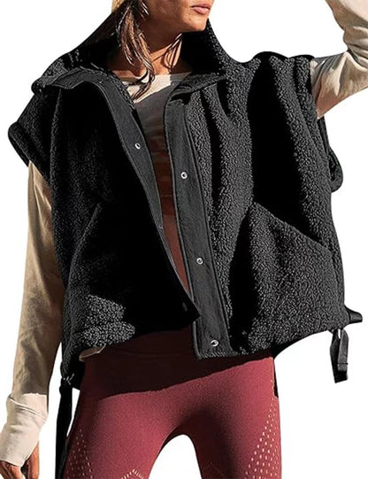 Faux Fur Vest | Oversized Sleeveless Sherpa Jacket with Button Closure
