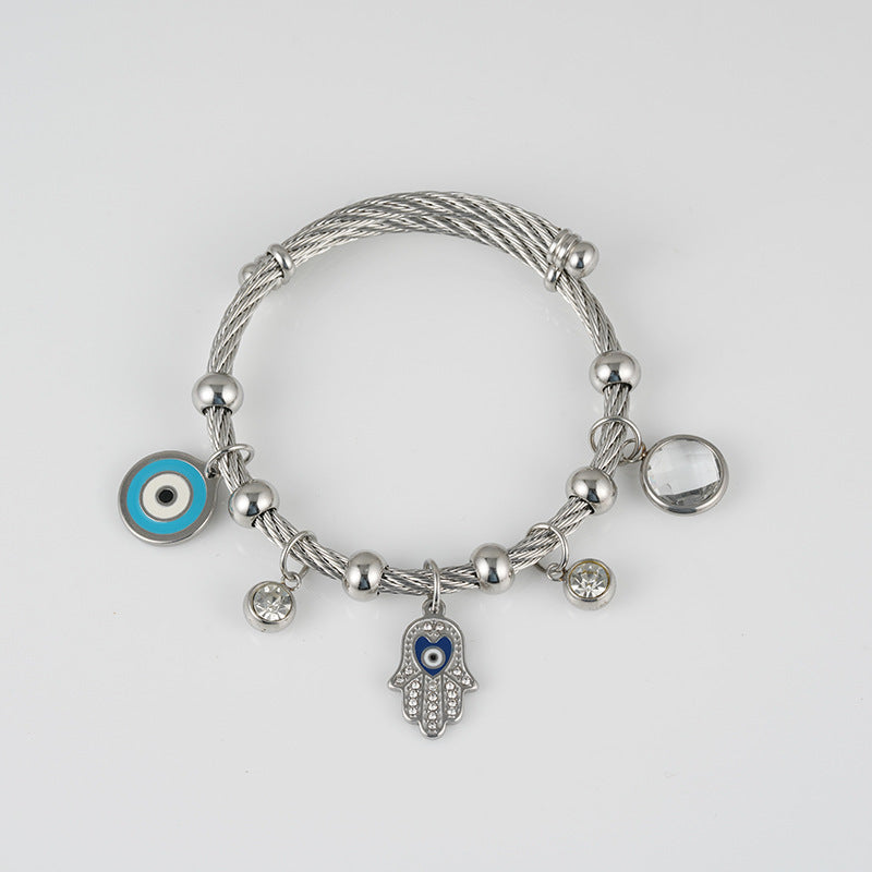 18K Gold Plated Stainless Steel Adjustable Hamsa Hand Bracelet | Women’s Titanium Steel Diamond Accent Jewelry