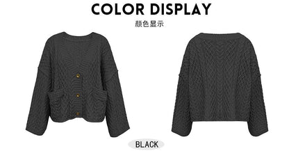 Fall Winter New Short Chunky Cable Knit Cardigan | Loose Fit Cozy Knit Sweater Jacket for Women