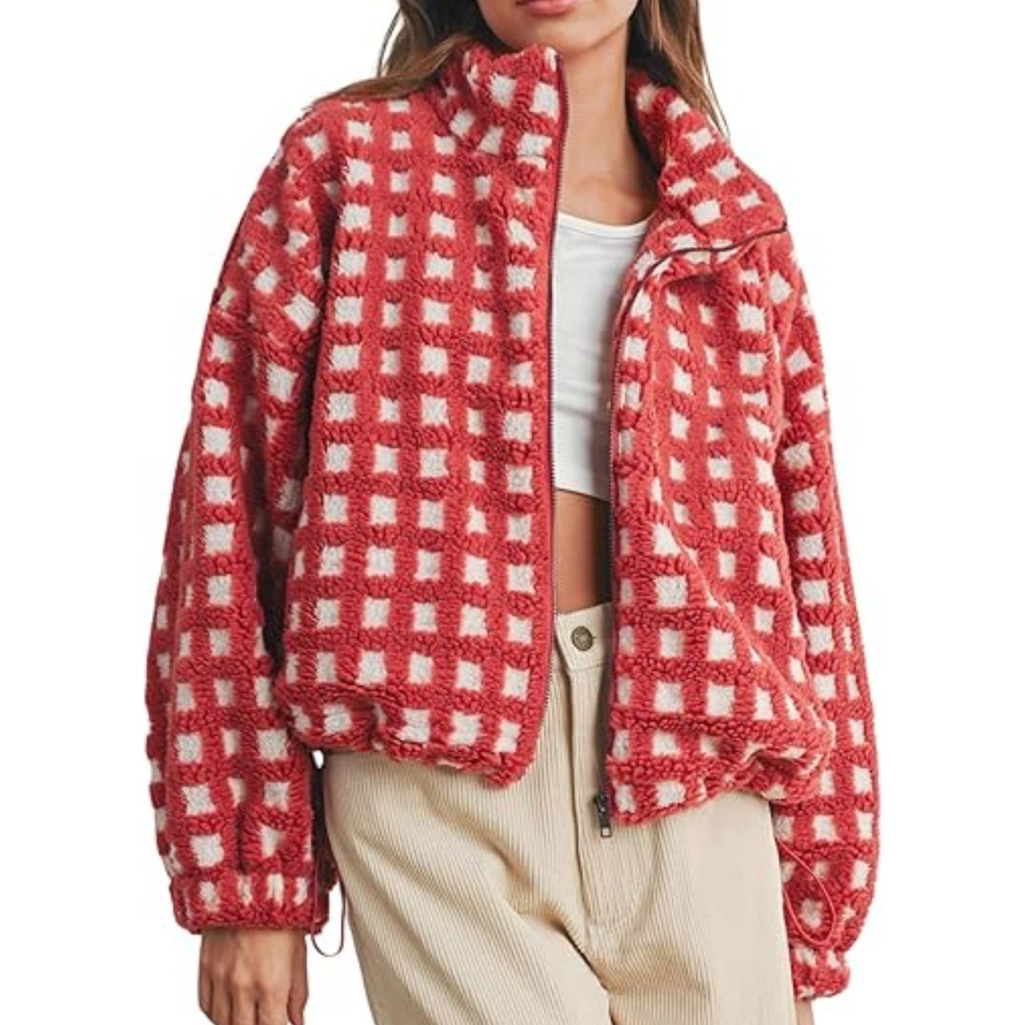 2025 Women’s Lamb Wool Plaid Jacket | Fashionable & Casual Loose-Fit Coat