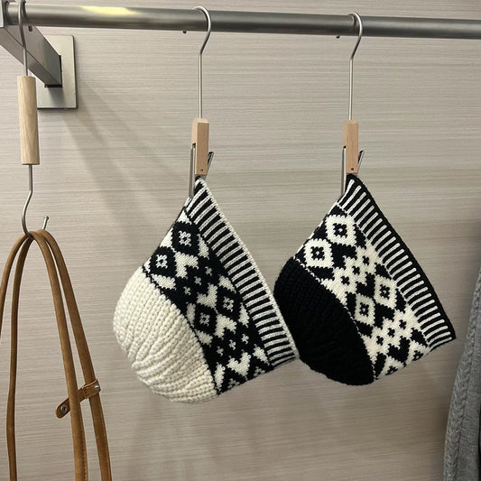 2025 Autumn Winter Women’s Knit Beanie – Diamond Color-Block Retro Minimalist Hat