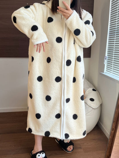 Striped Coral Fleece Hoodie Robe for Women | Thick & Warm Cozy Pajamas