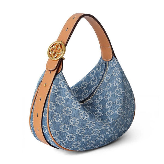 New Denim Washed Canvas Shoulder Bag – Casual Half Moon Crossbody Underarm Bag