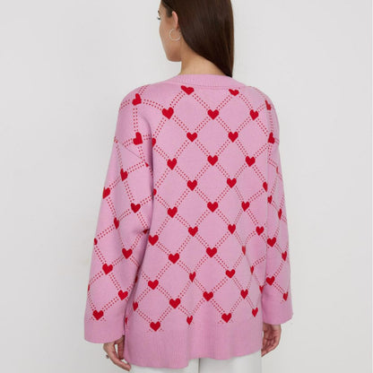 Heart Jacquard Cardigan for Women | Fall Knit Open Front Sweater