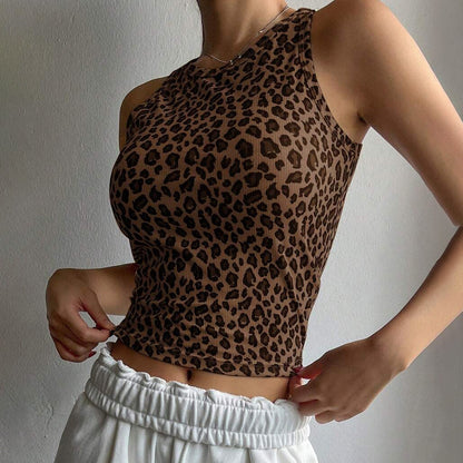 Summer 2025 Women’s Leopard Print Crop Tank – Comfortable Sleeveless Pullover Top