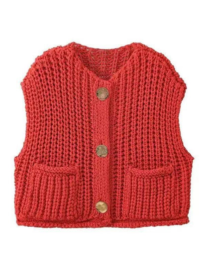 Women’s Chunky Knit Sleeveless Vest | V-Neck Fashionable Short Sweater Top
