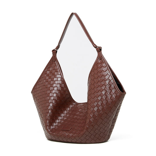 2025 New Women’s Large Capacity Tote Bag – Fashion Cowhide Woven Texture Shoulder Handbag for Work & School