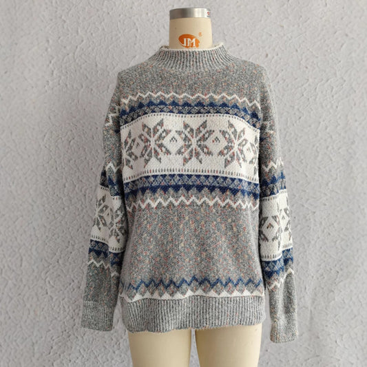 Autumn Winter 2025 Women’s Christmas Snowflake Chenille Sweater – Semi-Turtleneck Knit Pullover