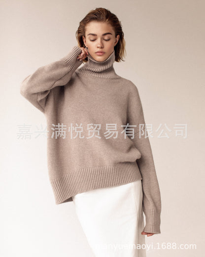 Thick Knit High Neck Sweater for Women | Fall & Winter Loose Fit Pullover