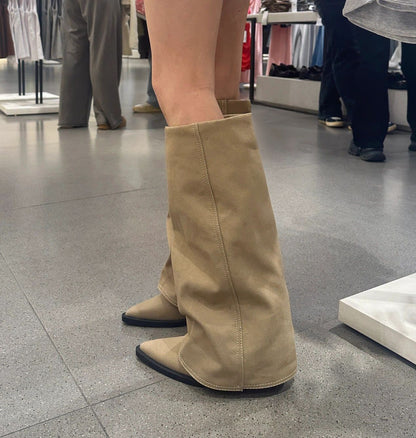 Sheepskin Leather Knee-High Boots | Chunky Heel, Wide Calf, Thick Sole, and Riding Boots Style