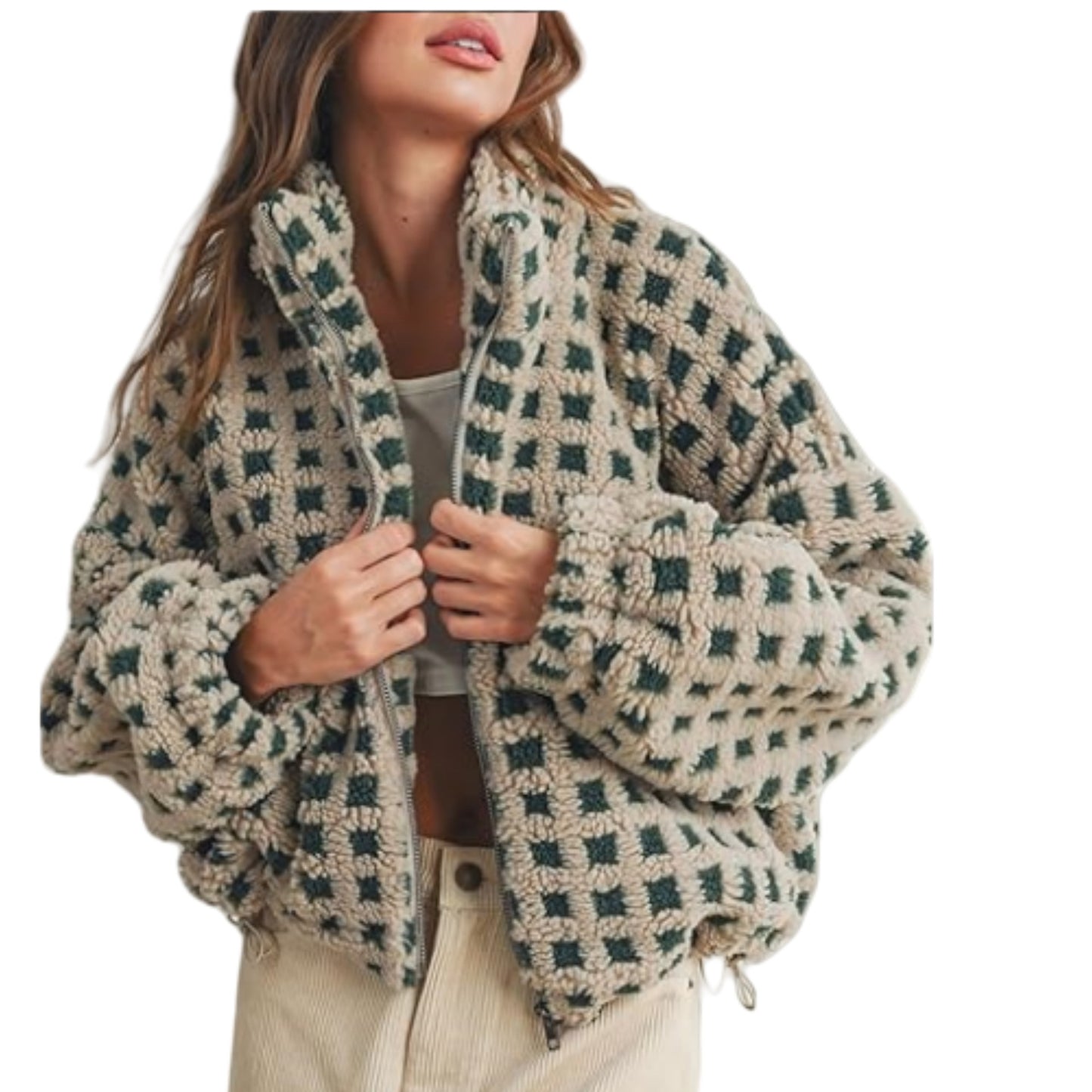 2025 Women’s Lamb Wool Plaid Jacket | Fashionable & Casual Loose-Fit Coat